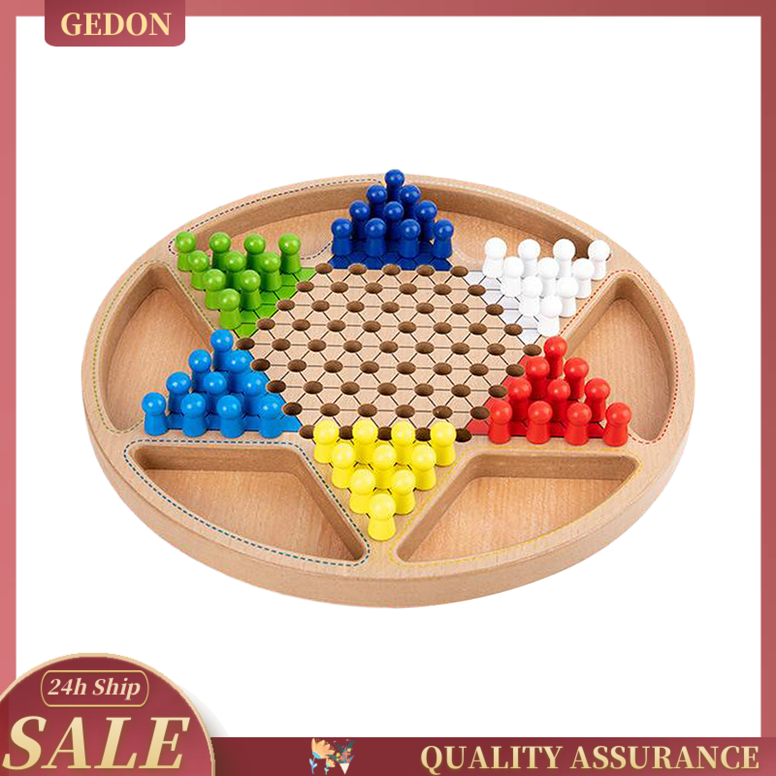 2 in 1 Chinese Checkers Board Game Mini Wooden Travel Set with Coloured Pegs for Adults, Boys and Girls in 6 Colors for Up to Six Players