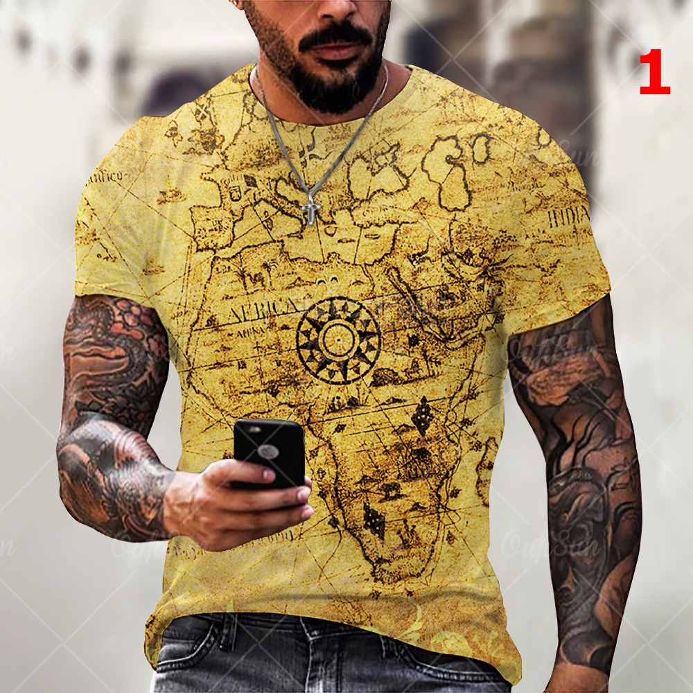 Áo Thun Ngắn Tay Dáng Rộng In Hình La Bàn 3D Thời Trang Cho Nam Size XXS ~ 6XL Plus