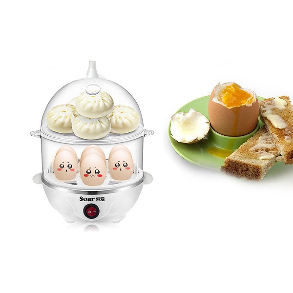 Máy luộc trứng hấp thức ăn Soar 2 tầng nhựa PP đa năng