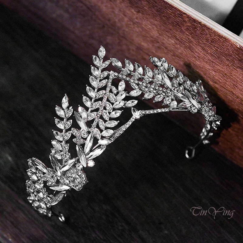GETNOIVAS Vương Miện Hợp Kim Đính Đá Zircon Hình Lá Cao Cấp Sang Trọng Cho Cô Dâu