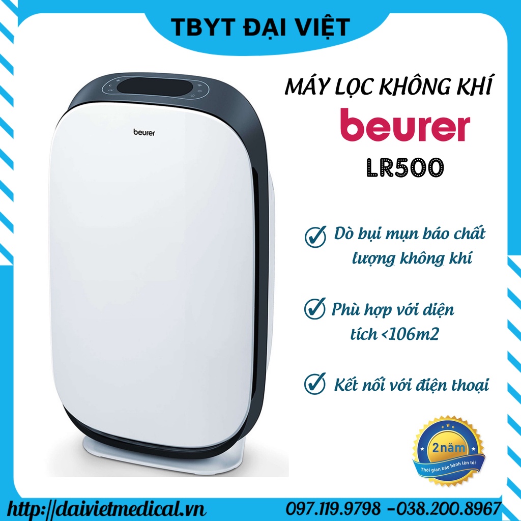 Máy lọc không khí Beurer LR500, cảm biến dò bụi mịn, hiển thị chất lượng không khí, kết nối với điện thoại bảo hànhtháng
