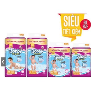 Tã quần bobby gói mega jumbo m120 l111 xl102 xxl93 xl96 xxl88 mẫu mới