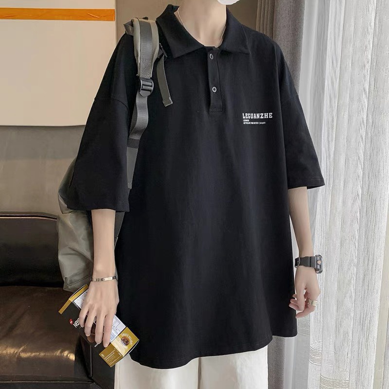 Áo polo nam nữ dáng rộng, áo phông tay lỡ unisex cổ bẻ in chữ esen vải mát Daski