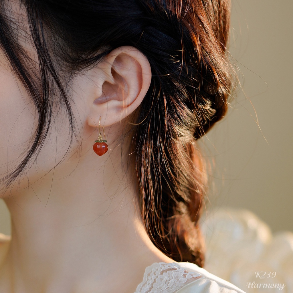 Khuyên bông tai bạc nữ mạ vàng hình trái đào Peach | HARMONY ACCESSORIES K239