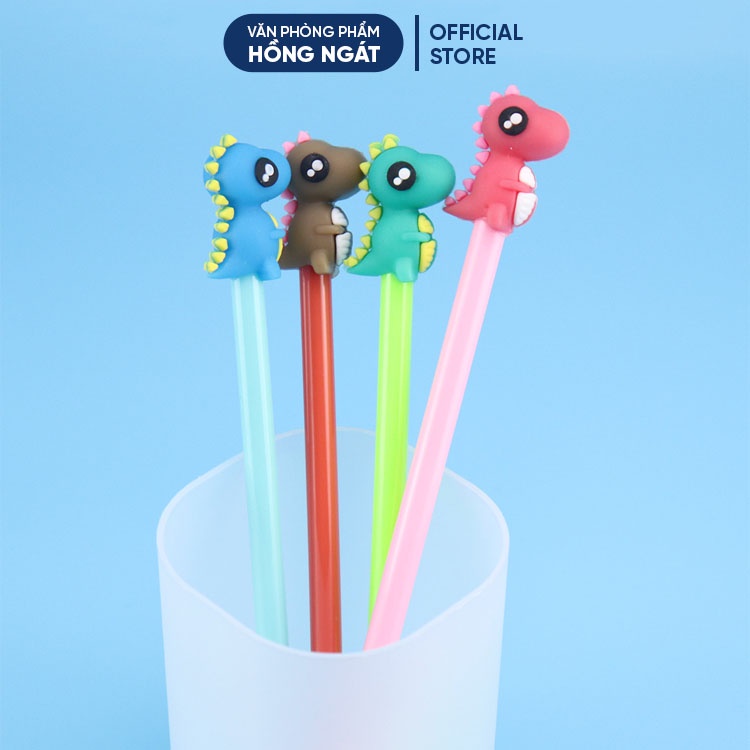 Bút bi cute hình khủng long, bút bi nước mực gel đen ngòi 0.5mm nhiều màu dễ thương đồ dùng học tập B07