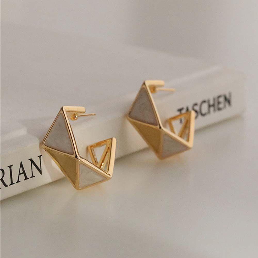 Bông Tai Mạ Bạc 925 Họa Tiết Hình Học Thời Trang|Khuyên Tai Kim Loại Hình Học Phong Cách Hàn Quốc Cho Nữ