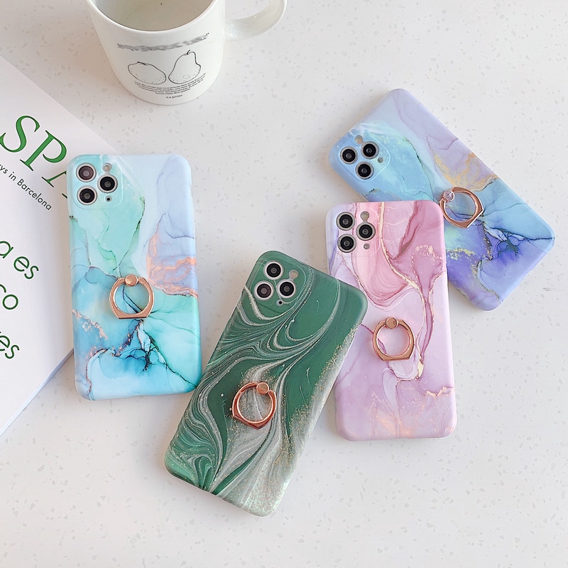 Ốp điện thoại silicon mềm mẫu đá cẩm thạch vòng đỡ thích hợp cho iPhone 11 Pro Max XS XR X 8 7 7/23