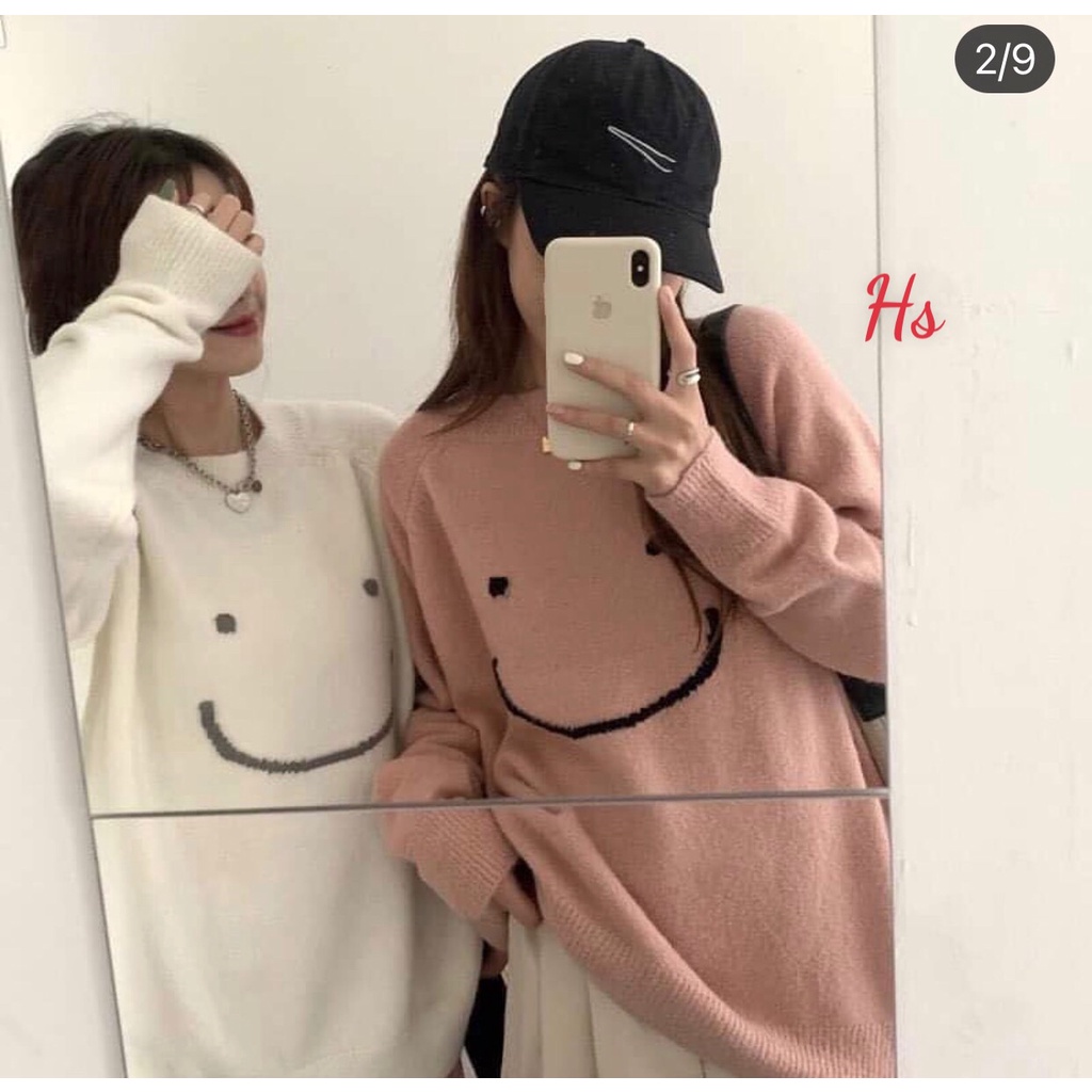 Áo Nỉ Dài Tay Unisex Mặt Cười Dáng Rộng 2 Màu