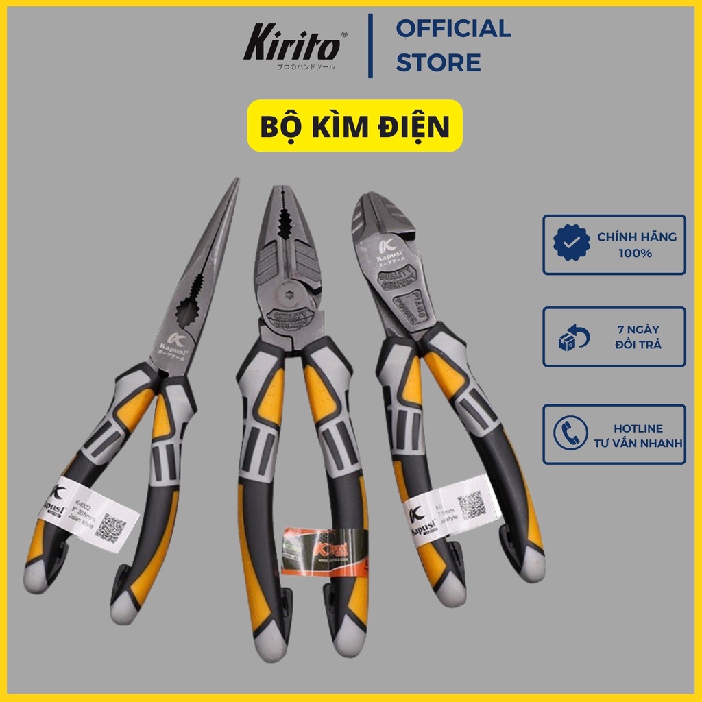 Bộ ba kìm (cắt điện nhọn) xuất Đức, thép CRV siêu bền - Bộ ba kềm