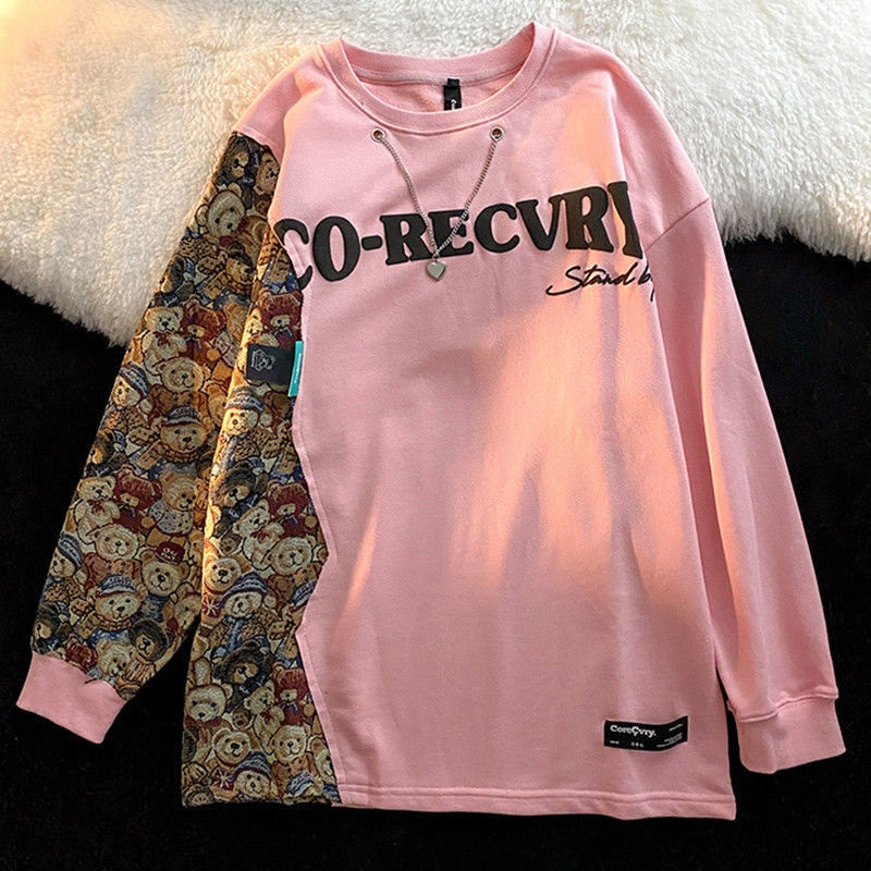 Áo sweater IELGY dài tay dáng rộng in hình gấu phong cách cổ điển cho nữ