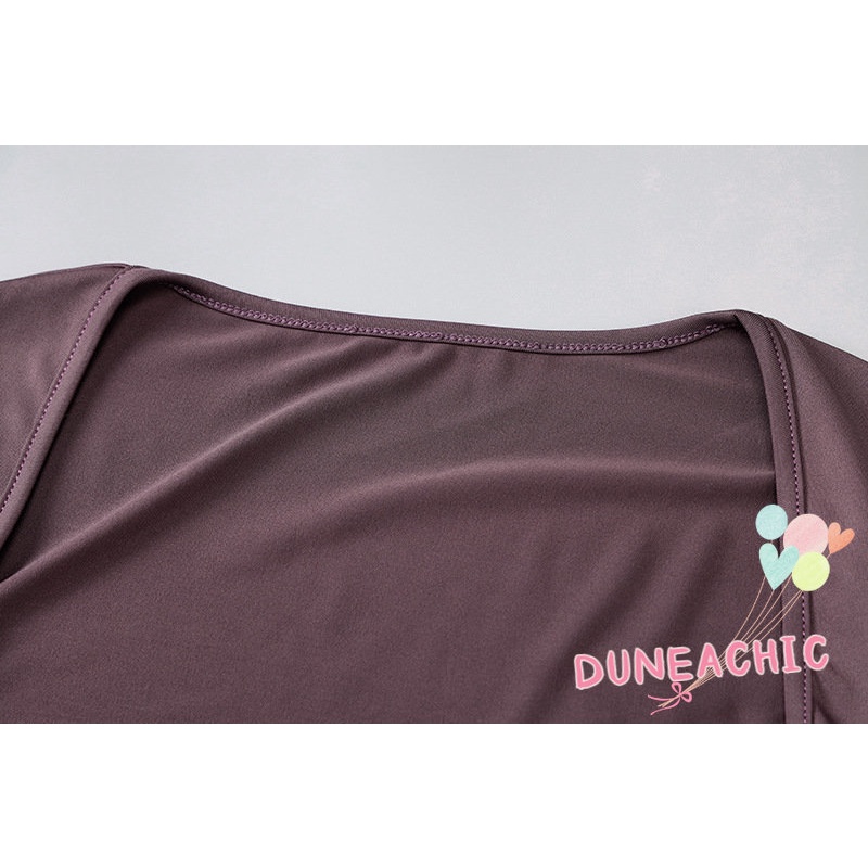 DUNEA Đầm Dài Tay Cổ Vuông Xếp Ly Xinh Xắn Dành Cho Nữ