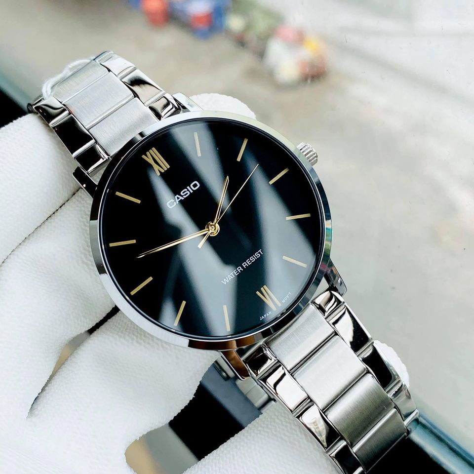 Đồng hồ nam nữ dây thép mặt đen Casio VT01D-1BUDF Bảo hành 1 năm Hyma watch