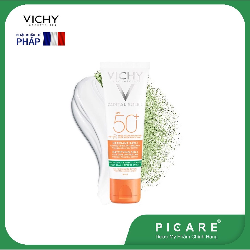 Kem chống nắng chống bụi mịn, kiểm soát dầu Vichy SPF50+ Capital Soleil Mattifying 3In1 UVB+UVA  50ml