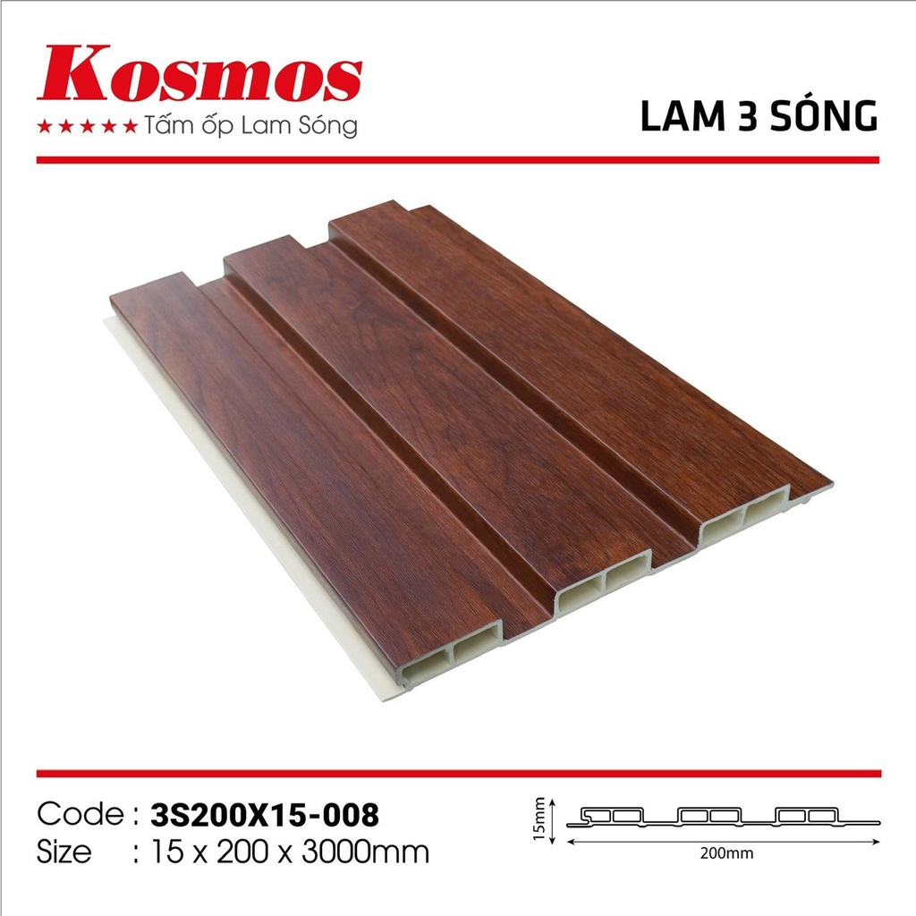 Lam  sóng Kosmos, lam 3 sóng trong nhà nhựa nguyên sinh cao cấp, kt 200x12x3000mm