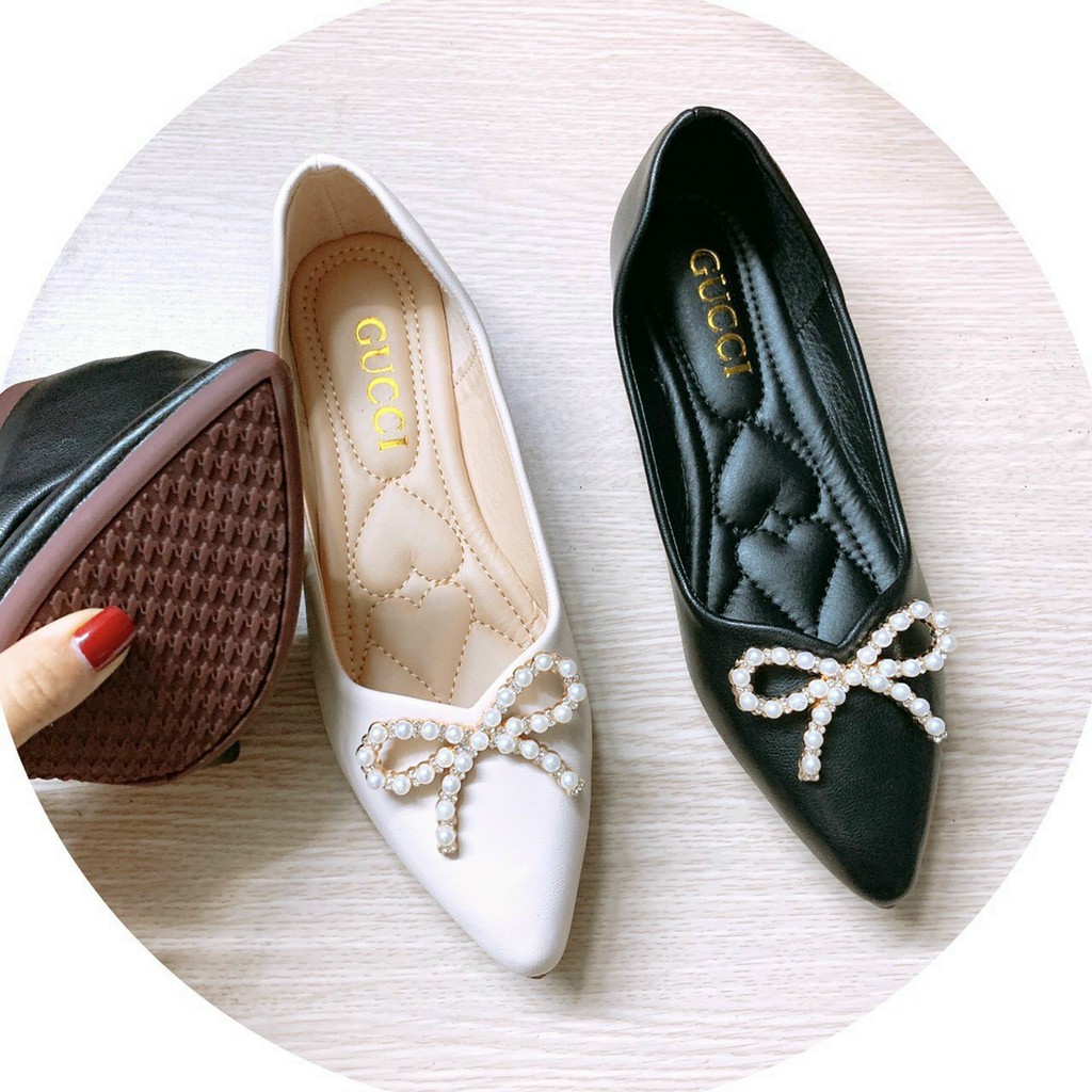 Giày bệt nơ xoắn đính hạt ngọc mũi nhọn | BigBuy360 - bigbuy360.vn