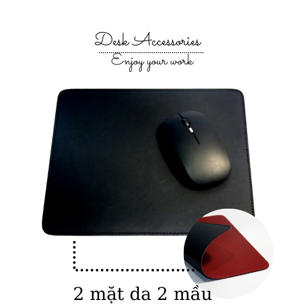 Lót Chuột 2 Mặt Da Mouse Pad Bàn Di Chuột 25x22 cm May Bo Viền Tinh Tế Da Mềm Bền Đẹp