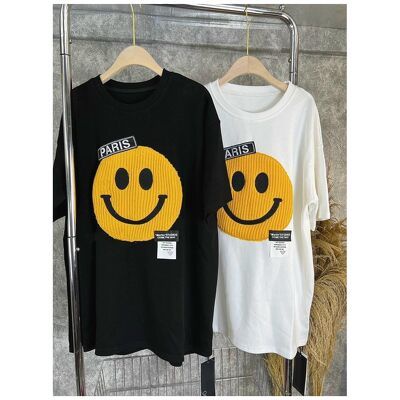 Áo thun nữ thêu nổi hình mặt cười hottrend