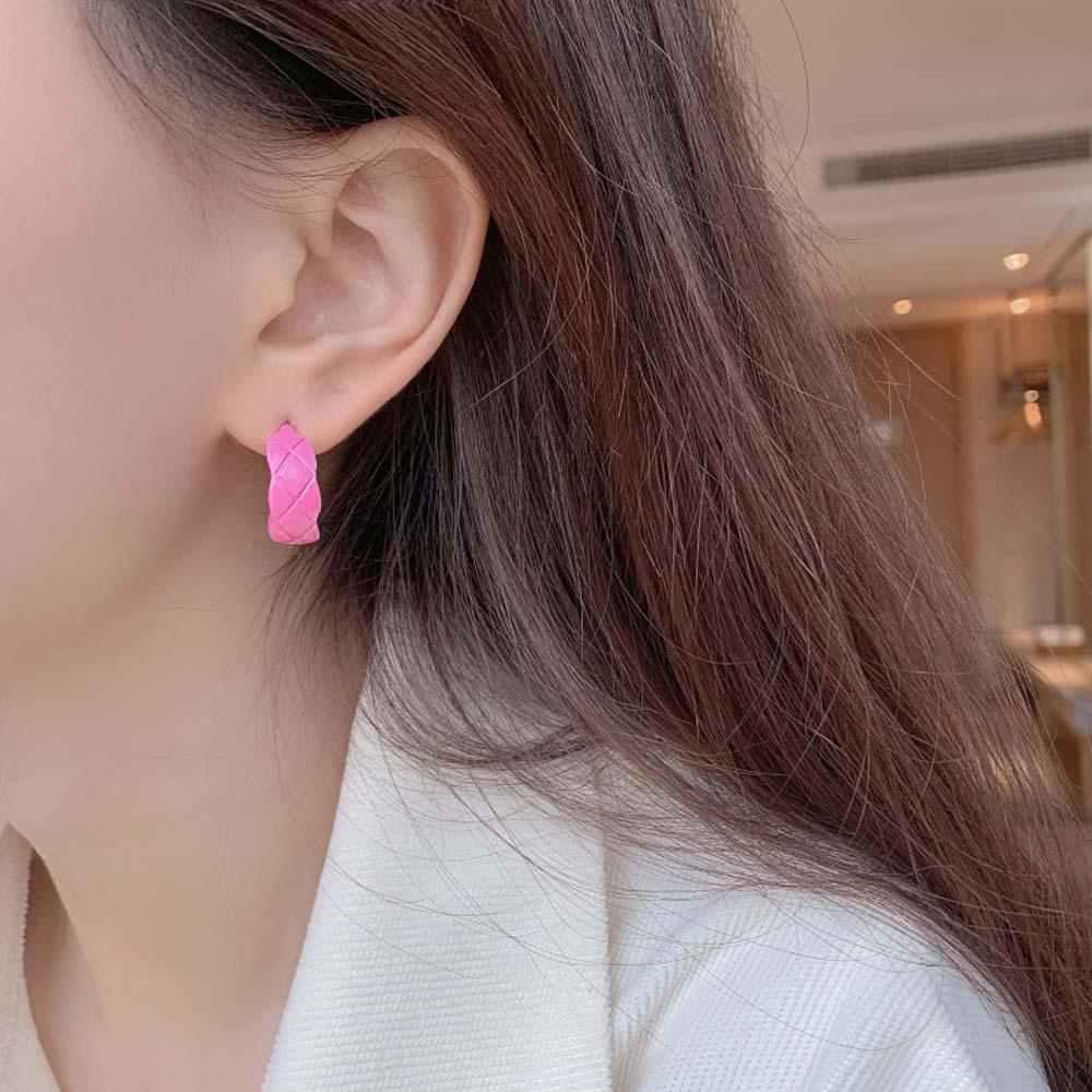 Bông Tai Hình Chữ C Màu Hồng Đơn Giản Phong Cách Hàn Quốc Dễ Thương Dành Cho Nữ