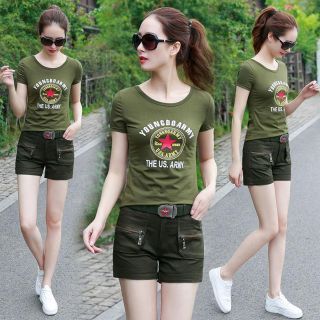 Đồ bộ thể thao nữ quần sort kaki phối áo thun young cao cấp