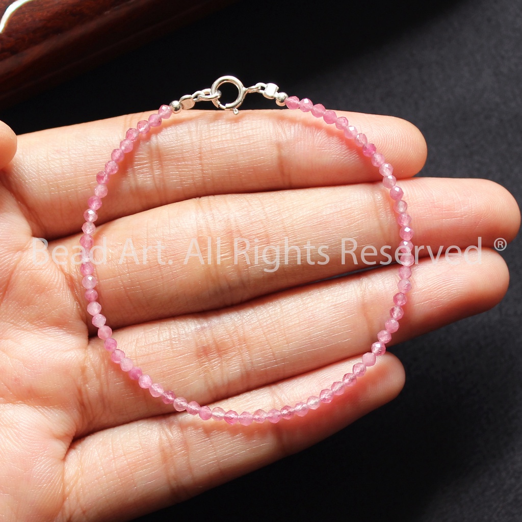 Lắc Tay 2MM Tourmaline Hồng Giác Cắt, Mệnh Hoả, Thổ S50 - Bead Art