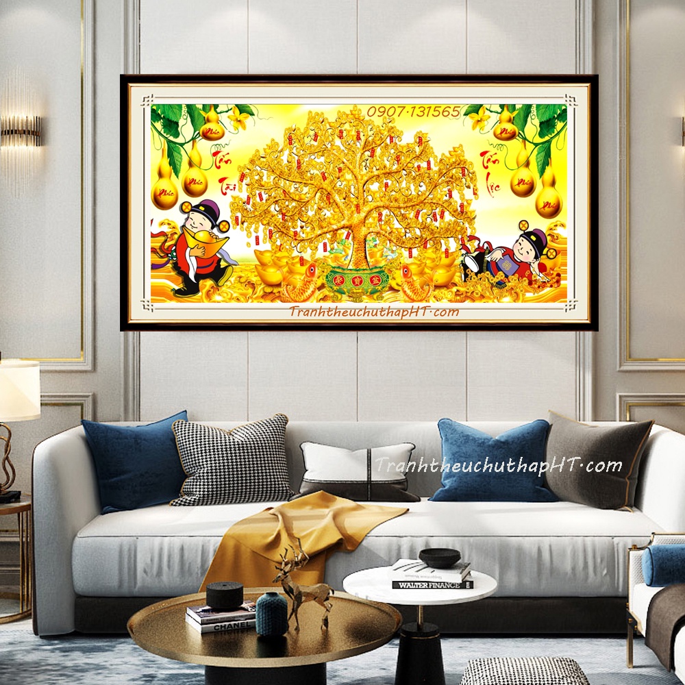 Tranh đính đá cây tài lộc 130*60cm - tự đính