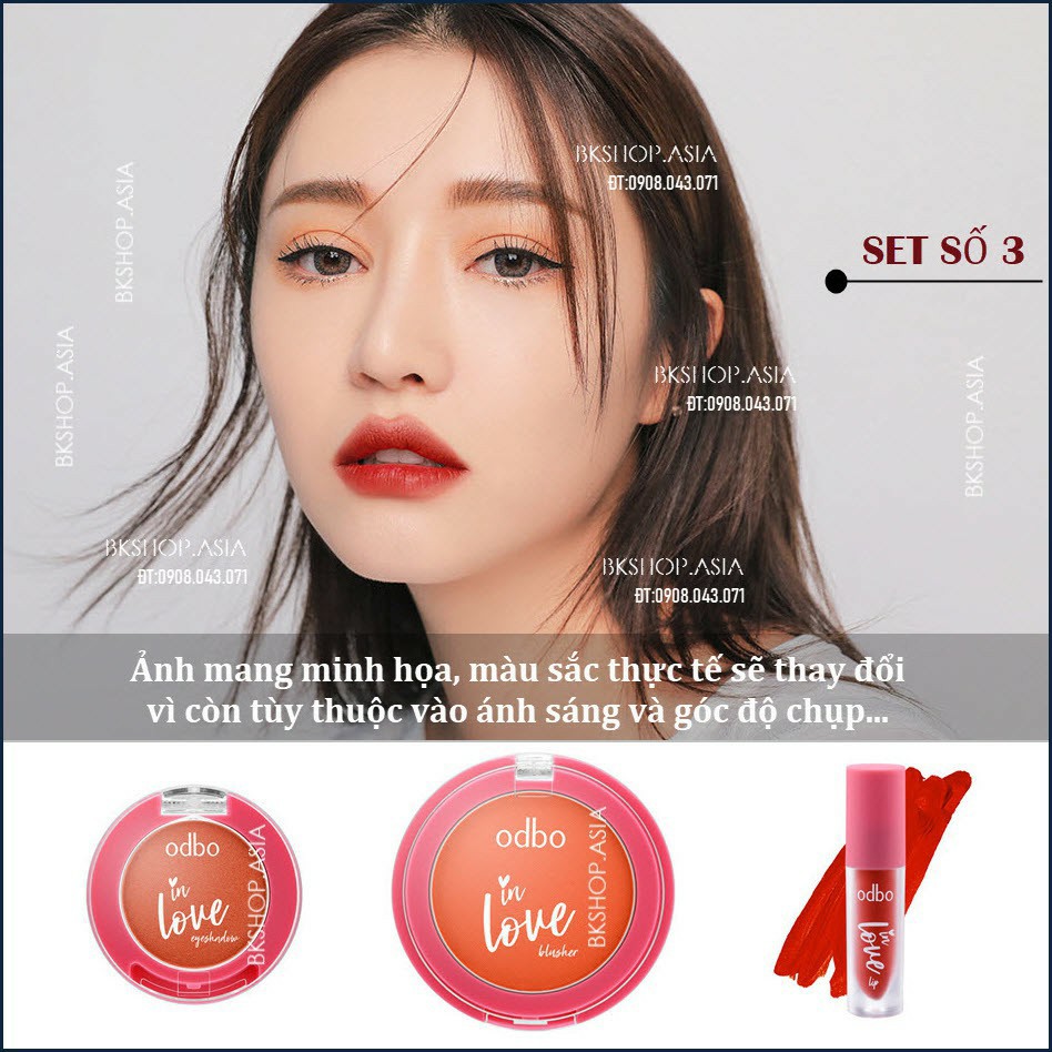 [An Toàn - Màu  Cam Gạch] - Set 3 Món Phấn Mắt-Má-Môi Tiện Lợi Odbo In Love OD1038