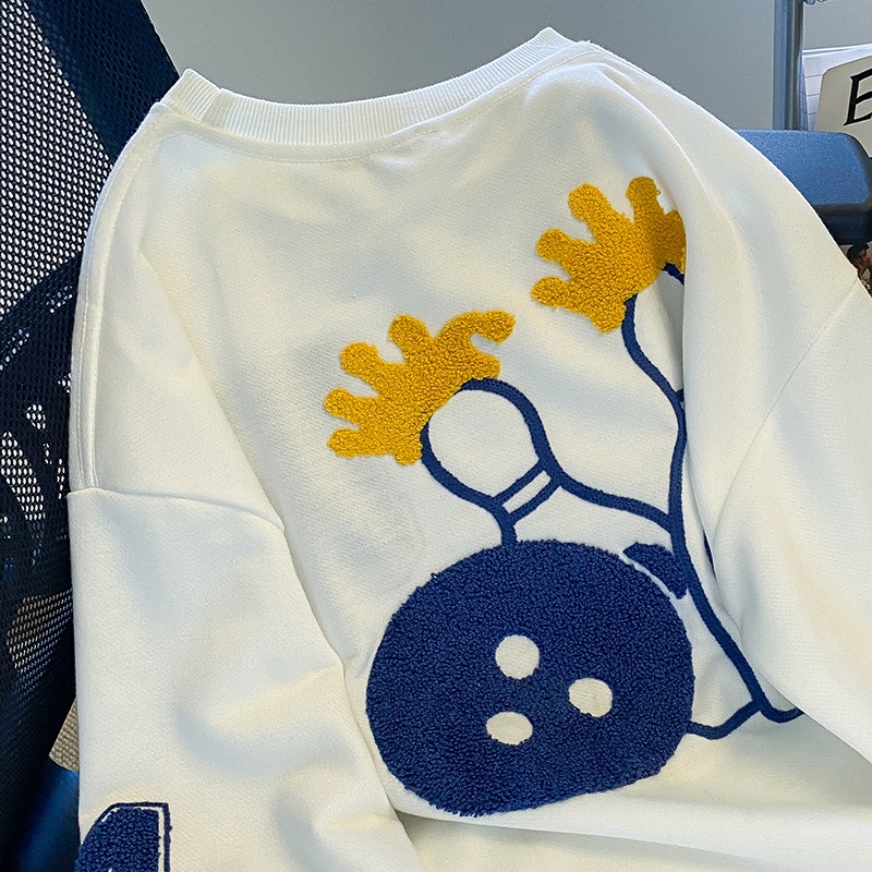 ZHELIHANGFEI Áo Thun Tay Dài Cổ Tròn Với Họa Tiết Thêu Theo Phong Cách Preppy