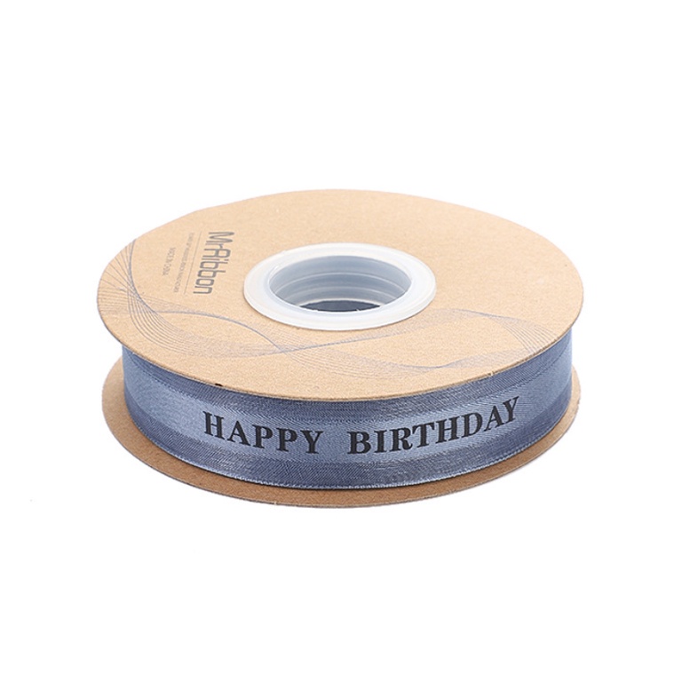 Ruy băng voan in chữ Happy birthday bản 25mm , ruy băng trang trí dài 45m