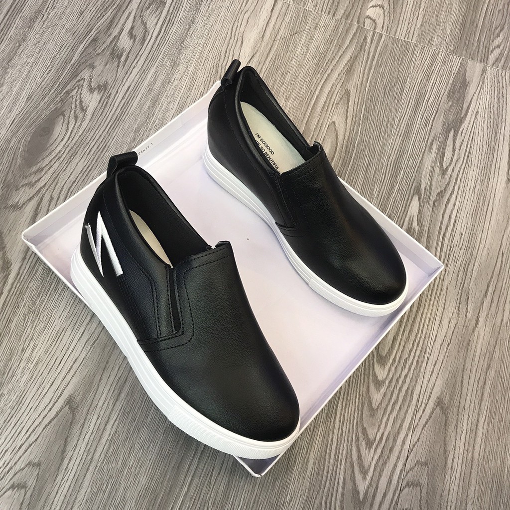 [Ảnh Thật] Slipon Giày độn đế xuồng bên trong 6cm da lì