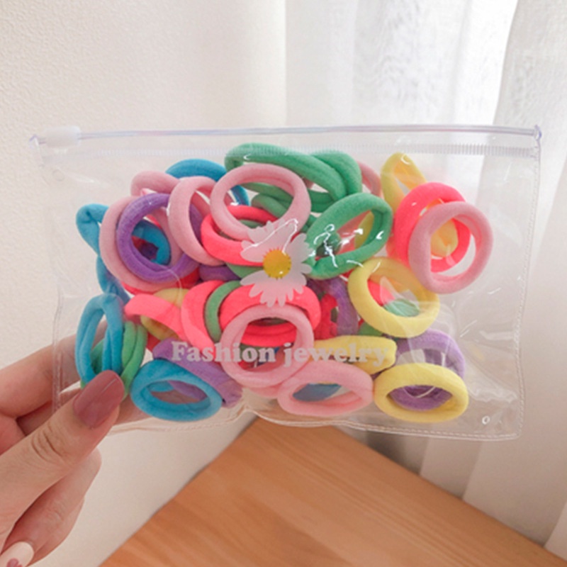 Bộ 100 dây buộc tóc cho em bé màu tươi sáng siêu mềm êm tóc bé