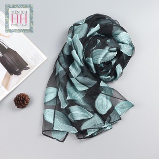 Khăn voan lụa họa tiết lá (màu xanh ngọc)