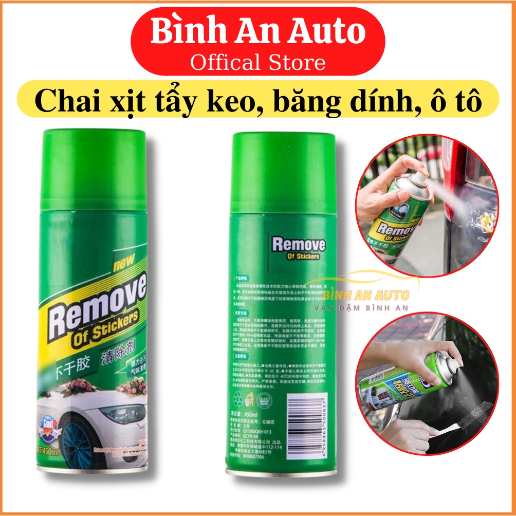 Chai Xịt Tẩy Keo, tẩy vết băng dính, nhựa đường bám trên ô tô, tẩy đa năng đồ nội thất 450ml - Bình An Auto