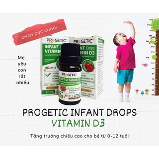 Vitamin D3 của PROGETIC ÚC bổ sung vitamin d3 nguyên chất hỗ trợ phát triển hệ sương và răng cho bé 0-12 tuổi