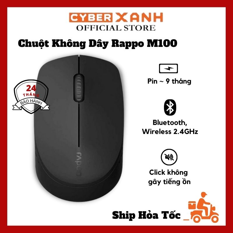 Chuột không dây bluetooth hoặc USB yên tĩnh dùng cho MacOS và PC Laptop Rapoo M100 – Cam kết đổi mới trong 24 Tháng