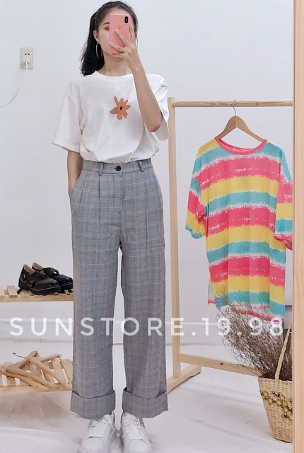 Quần caro màu xám unisex basic ulzzang | BigBuy360 - bigbuy360.vn