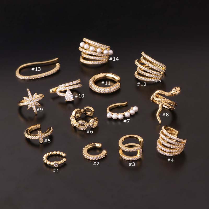 1 Khuyên Tai Dạng Kẹp Màu Vàng Đính Đá Zircon Không Xỏ Bằng Đồng Điều Chỉnh Được