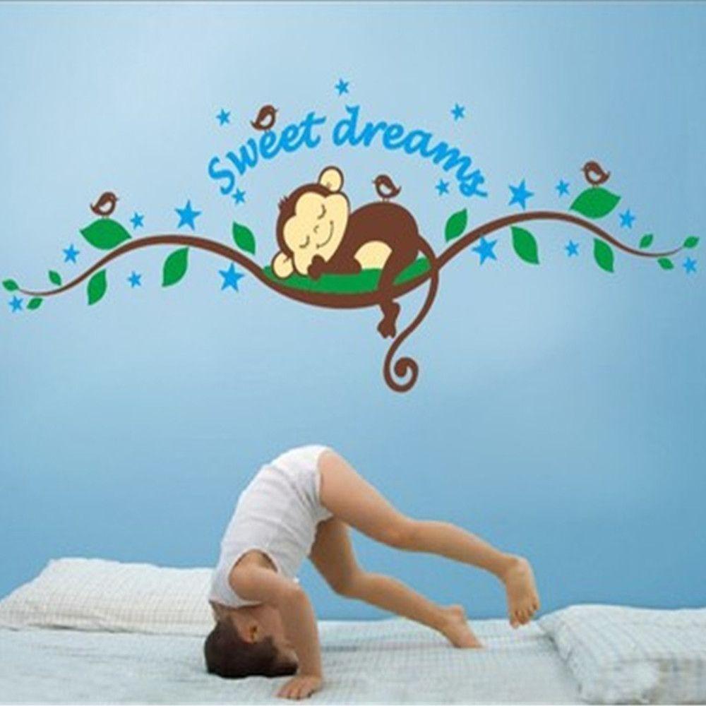 Sticker Dán Tường Chống Thấm Nước Họa Tiết Hình Con Khỉ Đáng Yêu Dùng Trang Trí Phòng Trẻ