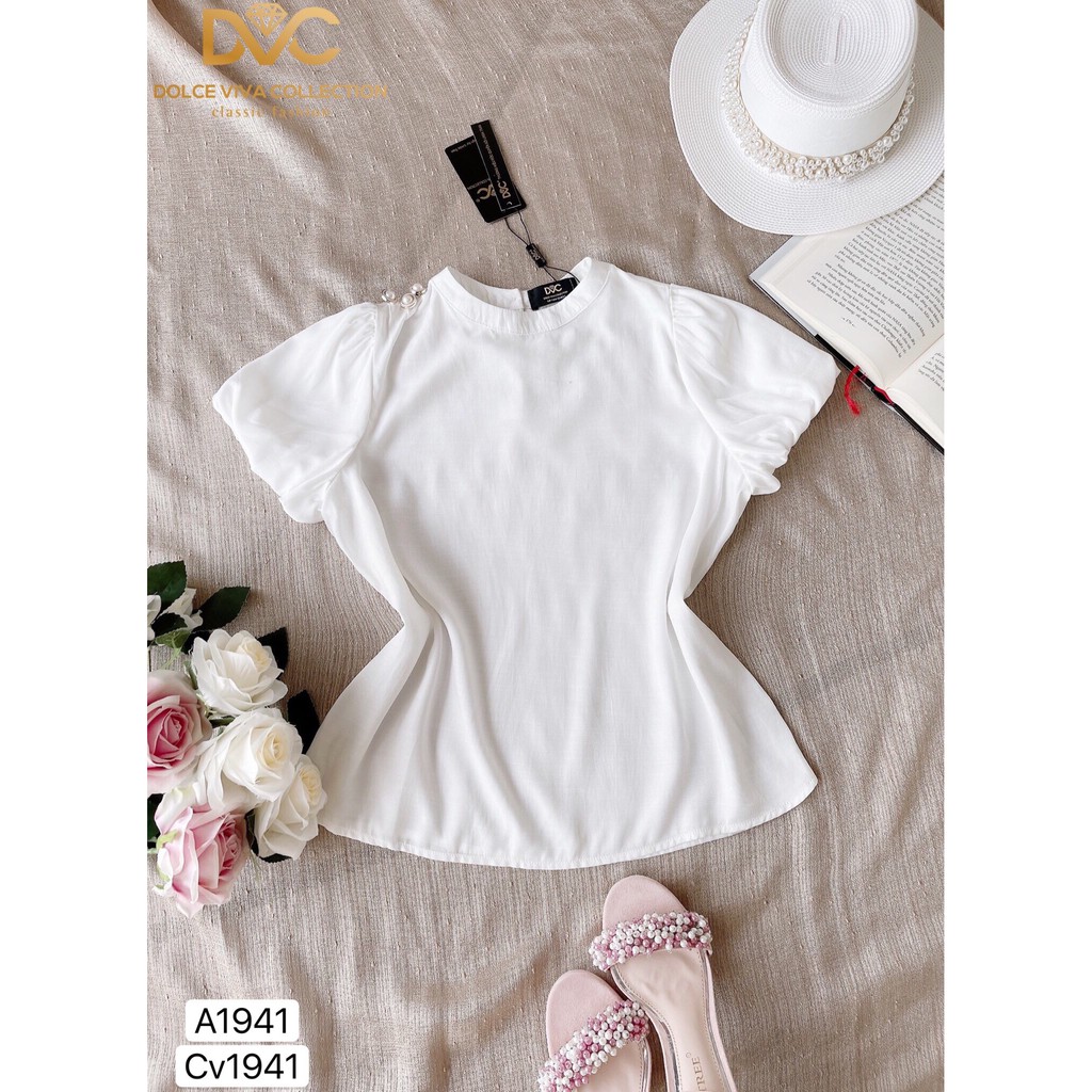 Set áo trắng chân váy bút chì đính khuy S1941  - Đẹp Shop DVC (Kèm ảnh thật trải sàn do shop tự chụp)