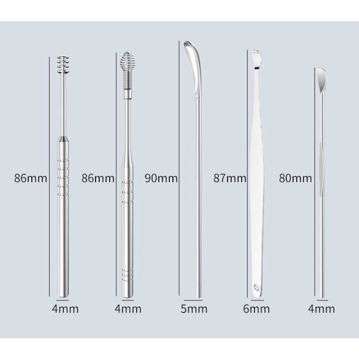 Bộ Dụng Cụ Ngoáy Tai Lấy Ráy Tai 6 Món Bằng Thép Không Gỉ Cao Cấp cho gia đình