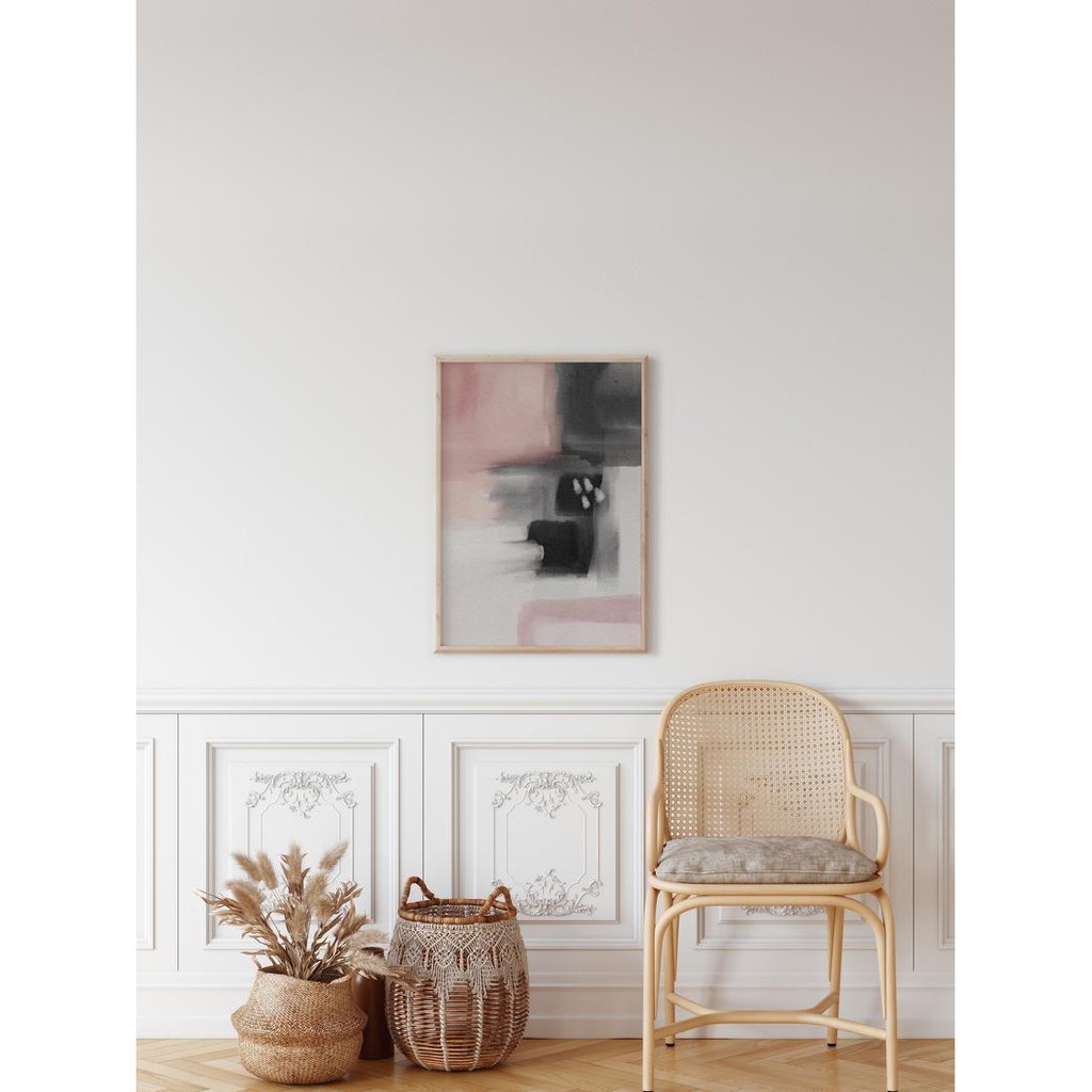 Tranh Canvas Cao Cấp | Tranh màu nước - Abstract Watercolor, Pink And Black, Scandinavian Decor, Home décor