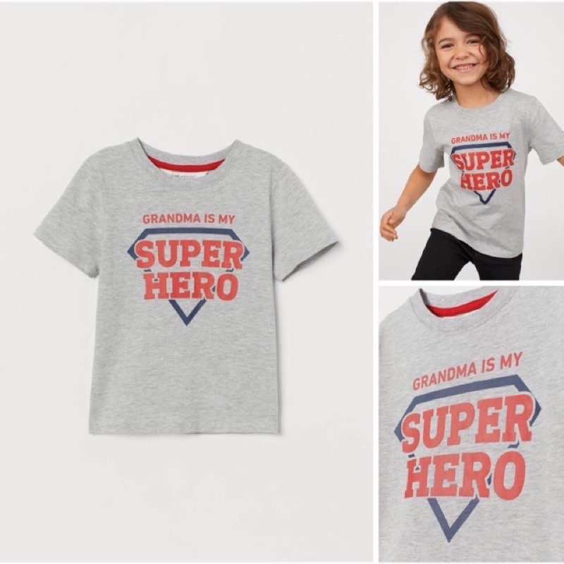 Áo phông Grandma is my hero cho bé trai lớn săn sale web UK size 1.5-2y, 2-4y,8-10y