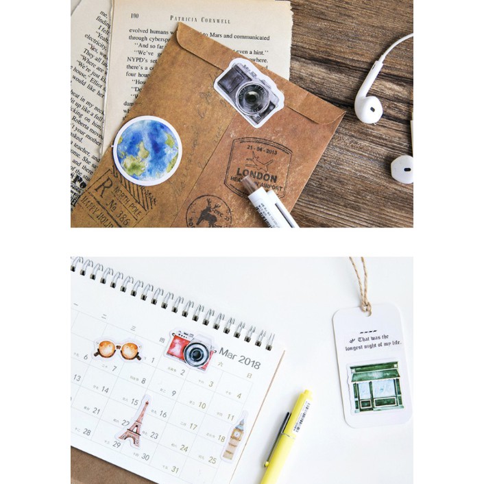 Hộp 46 Miếng Dán Sticker Du LịchTrang Trí Sổ Thiệp