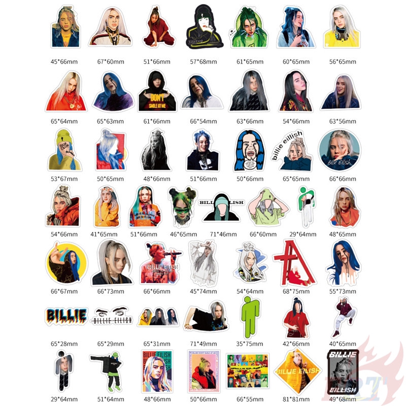 ❉ Billie Eilish Series 04 - Pop Singer Superstar Stickers ❉ 50Pcs/Set DIY Fashion Mixed Doodle Decals Stickers