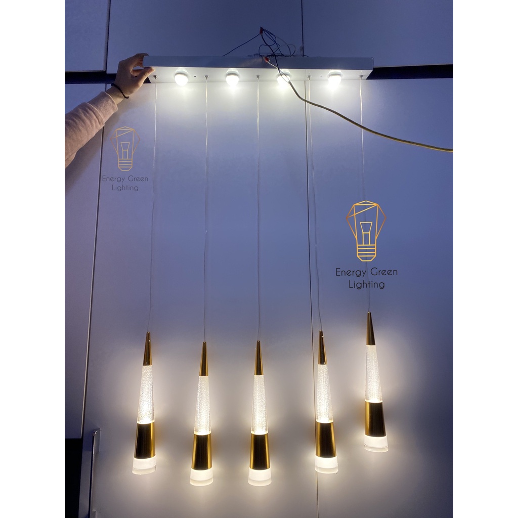 Bộ 5 Đèn Thả Trần Energy Green Lighting Thủy Tinh Hình Ống DGT-099 - Có Đế Đèn Phát Sáng