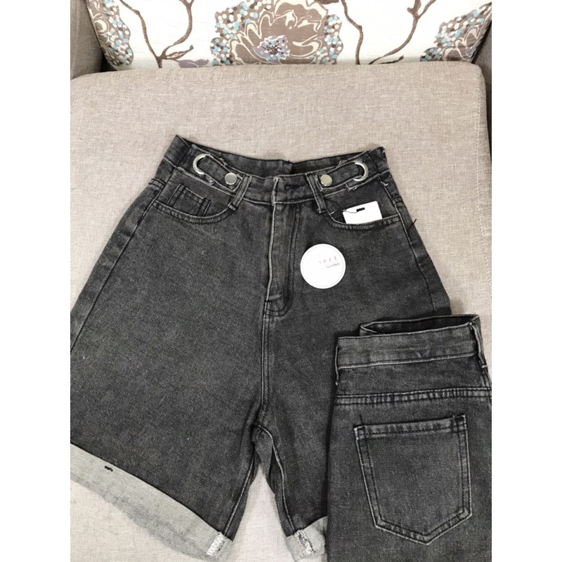 Quần short nữ haiquang Quần short jean nữ cạp cao màu xám đai khuyên -Mã Short HQ02 | BigBuy360 - bigbuy360.vn