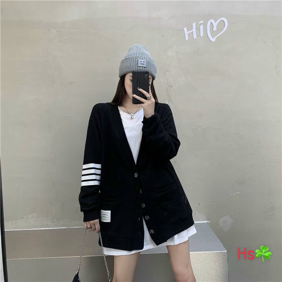 Áo Cardigan Len Phối Sọc 🦋 Áo Khoác Len Túi Trước Cúc Cài 2 Màu 🦋 | BigBuy360 - bigbuy360.vn