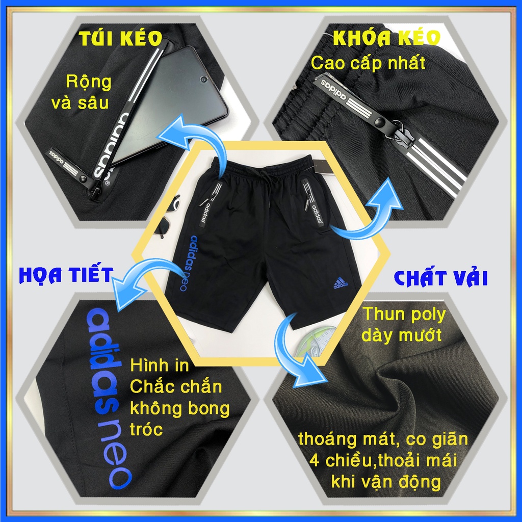 Quần sọt nam cao cấp đẹp Q22 quần short nam giá rẻ đùi nam lưng thun adidas có size lớn cho người mập big size