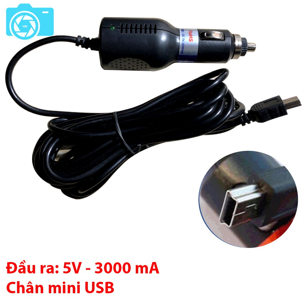 Tẩu cấp nguồn camera hành trình, Chân mini USB, Nguồn vào 12-24V, nguồn ra 5V - 3A