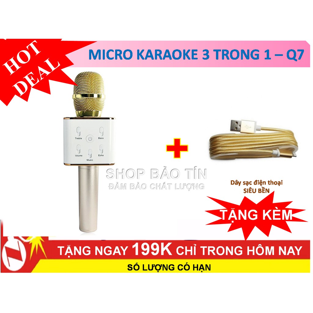 Micro karaoke Q7 tặng kèm dây sạc iphone 5.6.6s bọc vỏ dù siêu bền chống xoắn