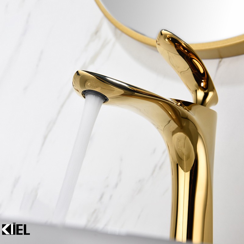 Vòi lavabo lá, vòi rửa mặt đồng mạ vàng cao cấp